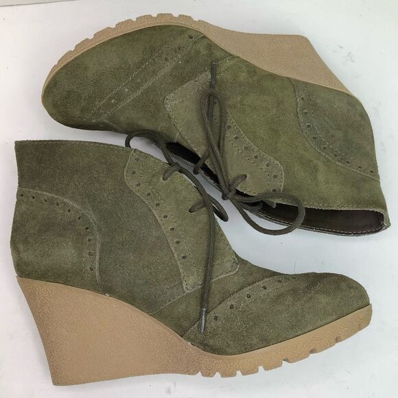MIA Raphaella Olive Green Suede Lace Tie Wedge Women’s Ankle Bootie Sz 8.5M - Picture 8 of 11